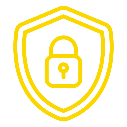 Icône cybersécurité cadenas bouclier jaune, Enjalbert construction métallique, protection données Tarn