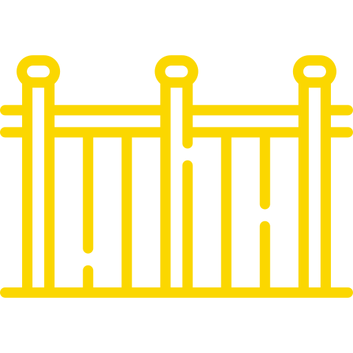 Clôture métallique stylisée Enjalbert construction métallique, illustration vectorielle jaune moderne dans le Tarn