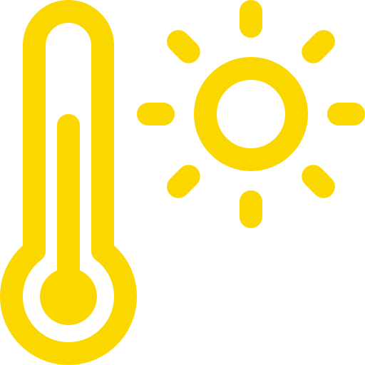 Thermomètre jaune et soleil illustrant la forte chaleur pour Enjalbert construction métallique dans le Tarn