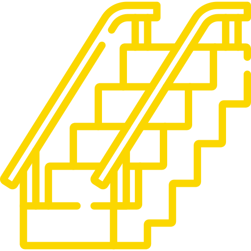 Escalier mécanique stylisé Enjalbert construction métallique, illustration vectorielle jaune dans le Tarn