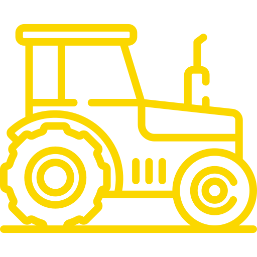 Tracteur jaune stylisé pour Enjalbert construction métallique, illustration agricole moderne dans le Tarn